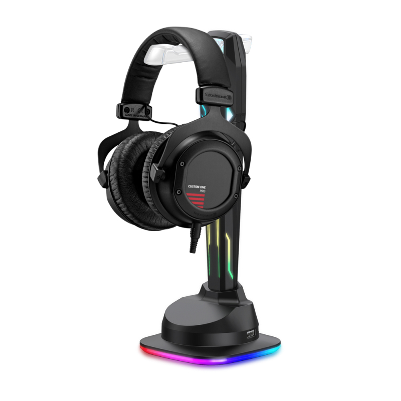 USB C Controllable RGB Gaming headset stand LED Lights Headphone Holder Stand USB 2.0 3.0 HUB Docking Station FCC Certificated