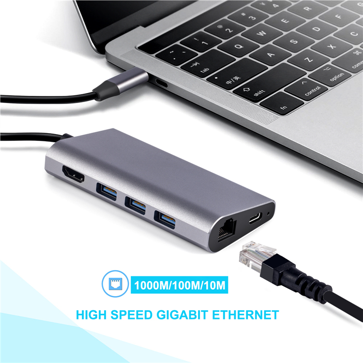8 In 1 Type C To Ethernet Adapter Hub Usb-c Usb 3.0 For Macbook And More