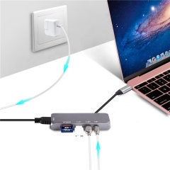 Usb Type C Hub Adapter 6 In 1 Type C Docking Station With PD/SD/TF/USB3.0*2