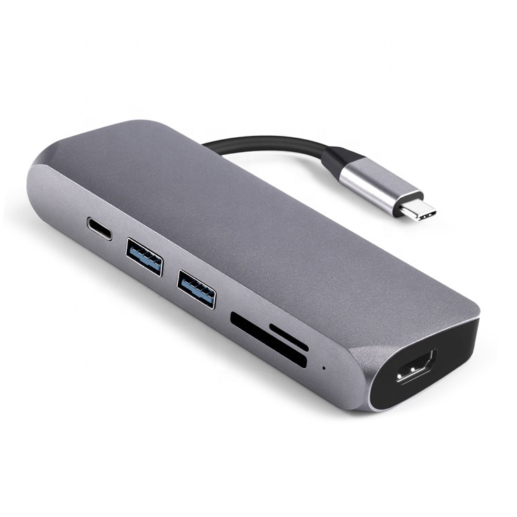 Usb Type C Hub Adapter 6 In 1 Type C Docking Station With PD/SD/TF/USB3.0*2
