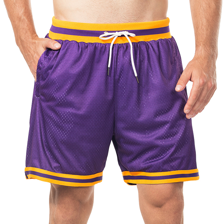 Custom Sublimated Embroidered Logo Polyester Mesh Purple Basketball Shorts