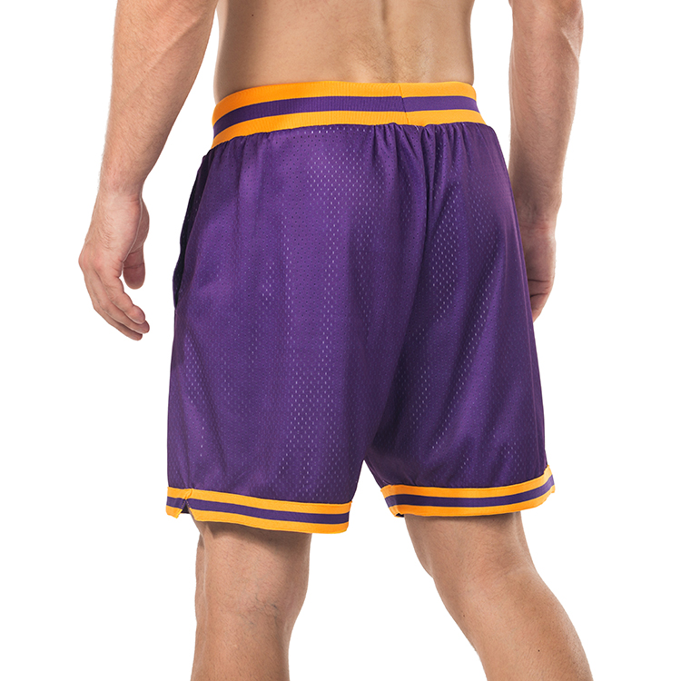 Custom Sublimated Embroidered Logo Polyester Mesh Purple Basketball Shorts