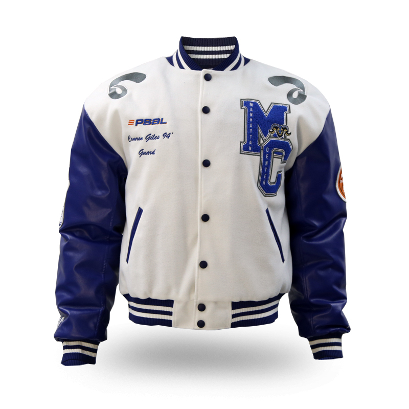 White Embroidered Baseball Jacket Patch Baseball Jacket