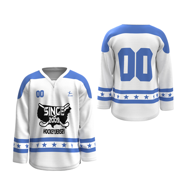 Custom White Blue Sublimated Ice Hockey Jersey | Hockey Set