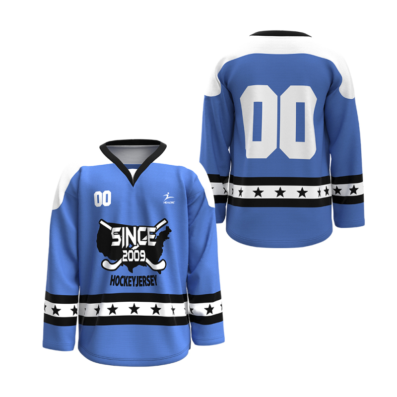 Custom White Blue Sublimated Ice Hockey Jersey | Hockey Set