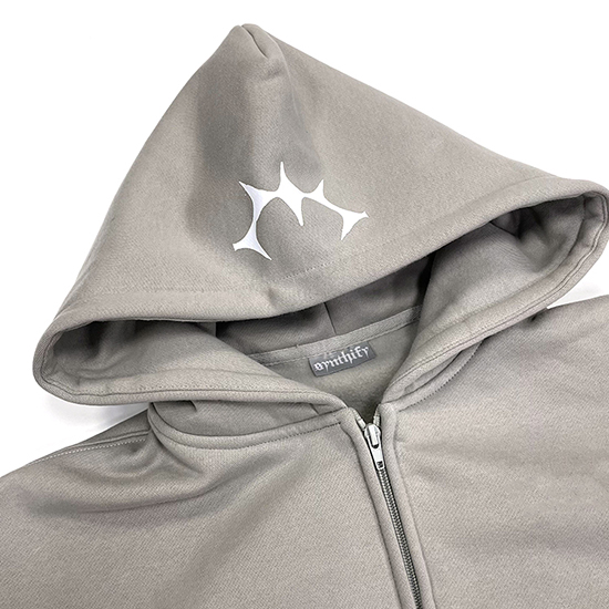 Customized Grey Hoody Casual Men's Zipper Sweatshirt