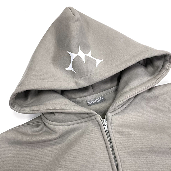 Customized Grey Hoody Casual Men's Zipper Sweatshirt