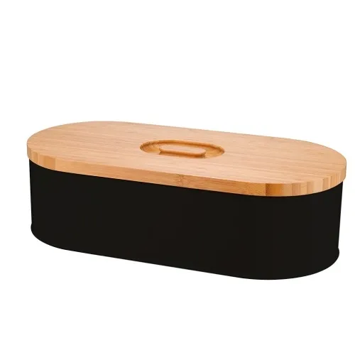 Large oval bread box with bamboo wooden cover