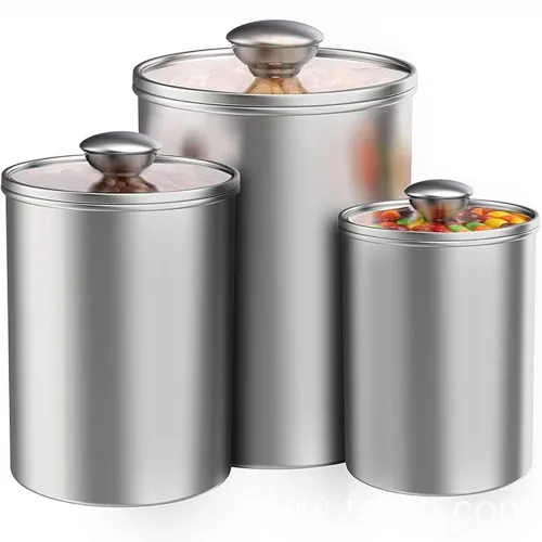 Glass lid metal storage bin set