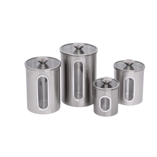 Set of stainless steel canister with transparent window