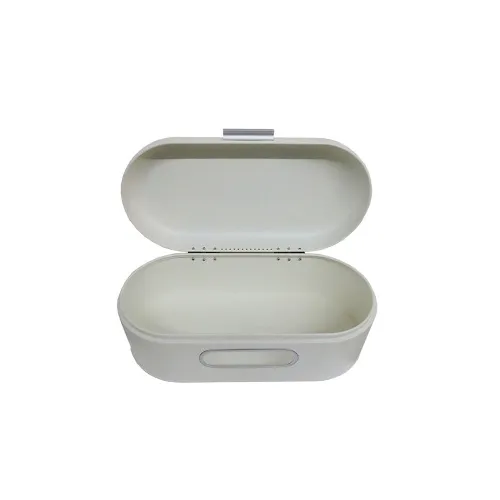 Large metal oval bread bin with viewing window