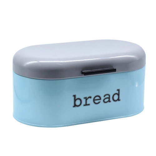 Oval iron bread bin with aluminum handle