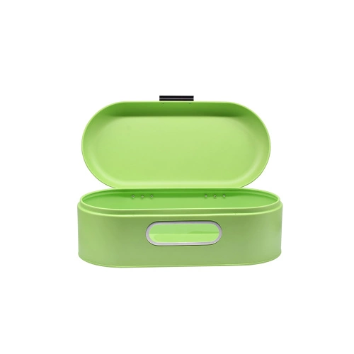 Large metal oval bread bin with viewing window