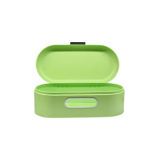 Large metal oval bread bin with viewing window