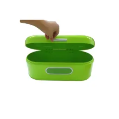 Large metal oval bread bin with viewing window