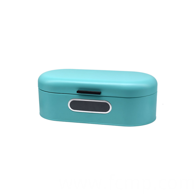 Large metal oval bread bin with viewing window