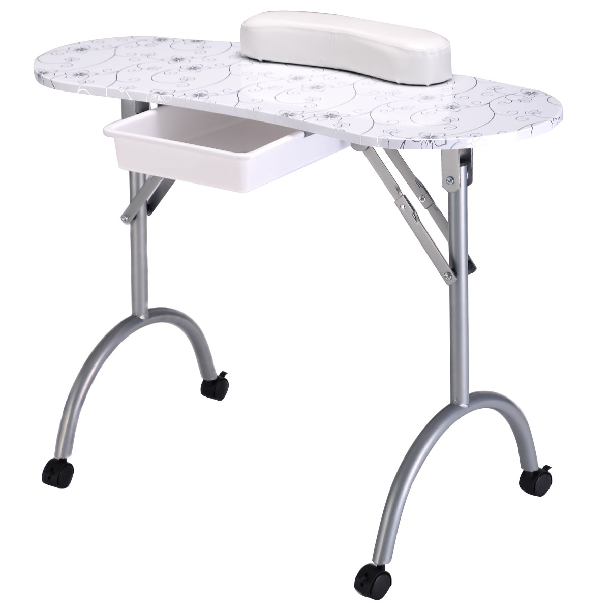 Foldable Portable Manicure Nail Art Salon Table Desk Station Hand Cushion Black MT-017F Black
