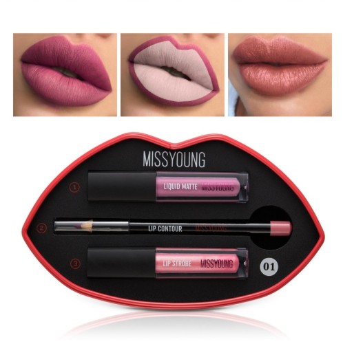 2pcs Liquid Lipstick +1 Lip Liner pencil Set, Long-Lasting Non-Stick Cup Not Fade Waterproof High Pigmented Lipgloss Kit Beauty Cosmetics Makeup Gift Set for Girls