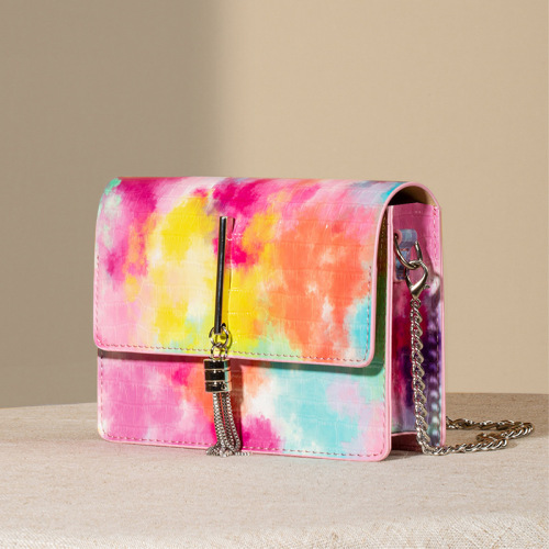 Fashion Crocodile pattern Messenger Bag with Chain, gradient Pink Shoulder Bag, Clutch Bags Elegant Pearl Beading Handbag