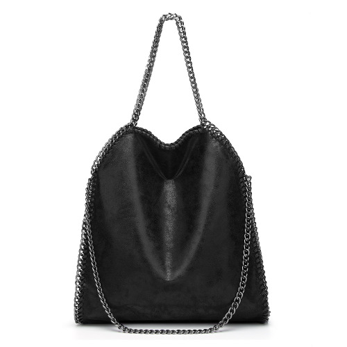 Retro Tote Bag Black, Big Capacity Leather Crossbody Bag with Chain, Large Carry Shopper Handbags Casual Tote for work shopping travel