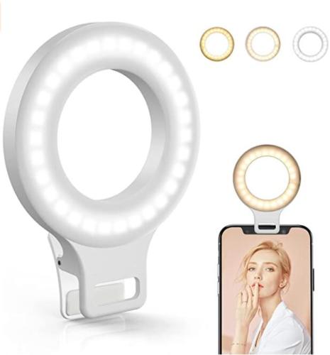 Clip on Phone Ring Light Rechargeable 40 LED Selfie Ring Light for Phone Laptop Tablet 3 Models 5 Level Brightness