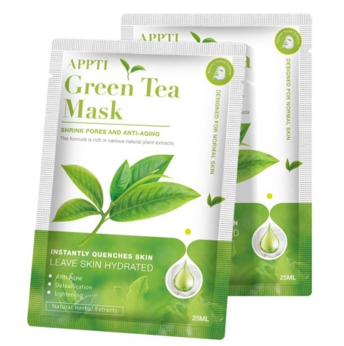 1 Pcs Green Tea Facial Mask Sheet, Anti Acne, Detoxification, Lightening Skin, Revitalize Dull Skin, Daily Skin Treatment Solution Sheet Face Mask