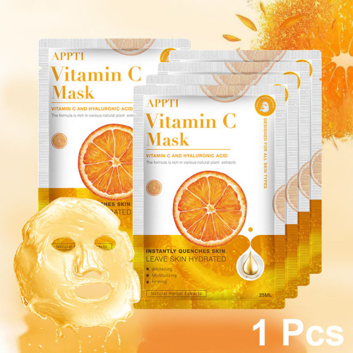1 Pcs Vitamin C Facial Mask, with VC &amp; Hyaluronic Acid, Whitening Firming and Moisturizing Skin Face Mask Sheet, Skin care for all Skin Type
