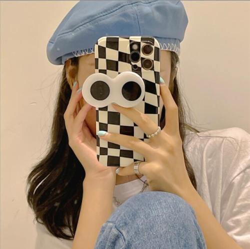 Black and white Grid 3D Eyeglass Mobile Phone Case Naughty Personality Phone Case for iPhone12