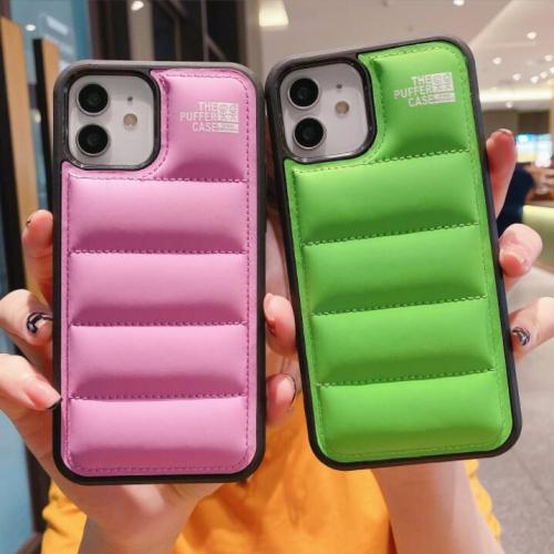 Soft feather Stuffed Leather Phone Case Fashion Comfortable Full Cover Phone Case Shockproof Warm Hand Case