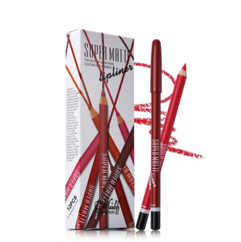 Lip Liner Pencil Set 12 Colors Professional Matte Waterproof Long Lasting Smooth Natural Filler Contour Shaping Lip Makeup for Woman Soft Lip Liner Pen Makeup Cosmetic