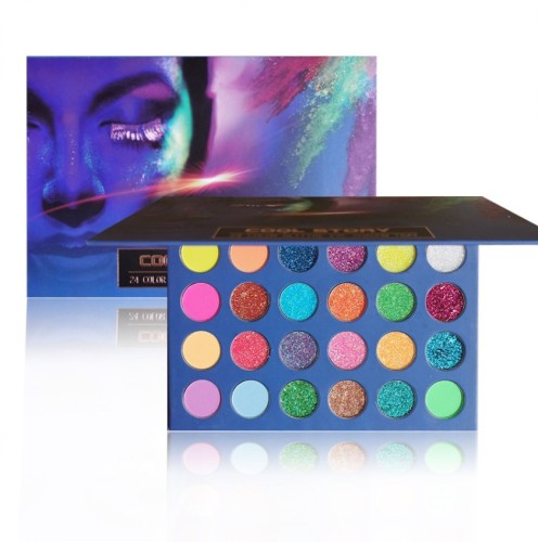 24 Colors Fluorescent Eyeshadow Palette,Neon Eyeshadow Powder Glow in the Dark Eyeshadow Makeup UV Luminous Blacklight Eyeshadow Palette,Matte and Glitter Colors,for Party Stages Festival