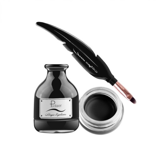 Gel per eyeliner impermeabile con strumenti per pennelli a forma di piuma, gel per pigmenti a lunga durata, eyeliner liquido nero opaco