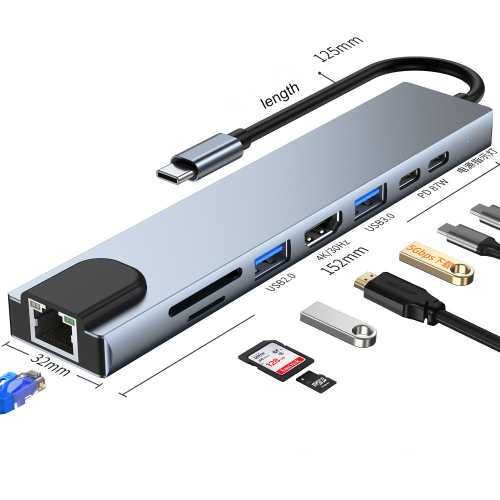 USB C Hub Network Adapter Applies to Huawei Apple Macbook 8-in-1 Expansion