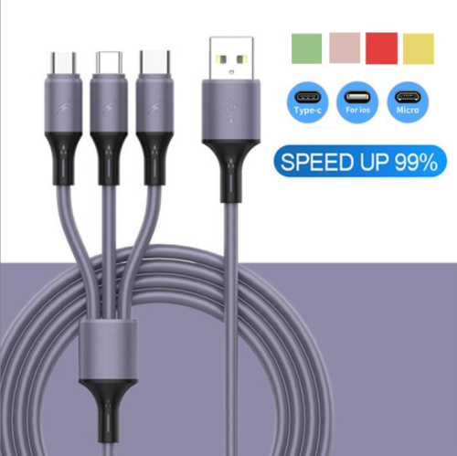 3 In 1 Liquid Silicone USB Cable Fast Charger Cable for iPhone Charging Micro USB/Type-C