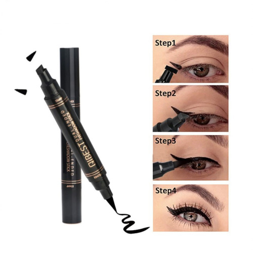 2 In 1 Eyeliner Pencil, Waterproof Black Double-Headed Liquid Eyeliner Pen Pencil,Eyeliner Stamps Easy To Makeup Tool