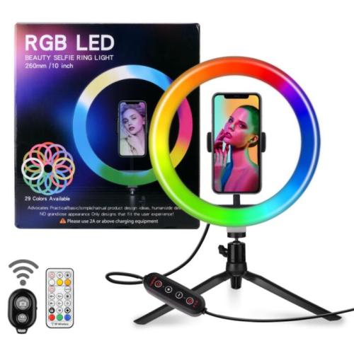 RGB Ring Light 10 Inch LED Ringlight with Desktop Tripod Stand and Cell Phone Holder for Makeup Zoom Live Stream Photography Selfie