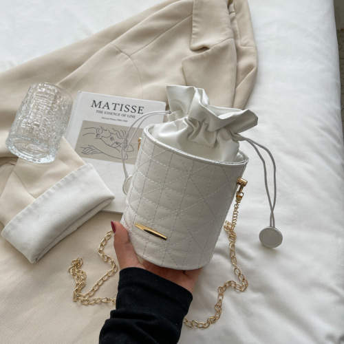 Fashion Bucket Bag with Drawstring design, Leisure Rhombic Crossbody Bag, PU Shoulder Bag with Strap, 4 colors optional