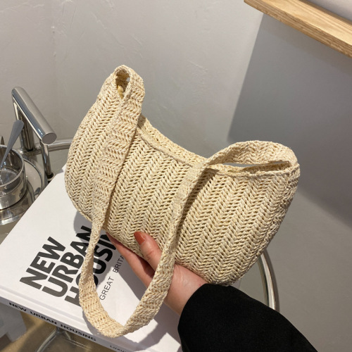 Summer Beach Straw Bag, Woven Shoulder Bag, Minimalist Design Hobo Bag for Women