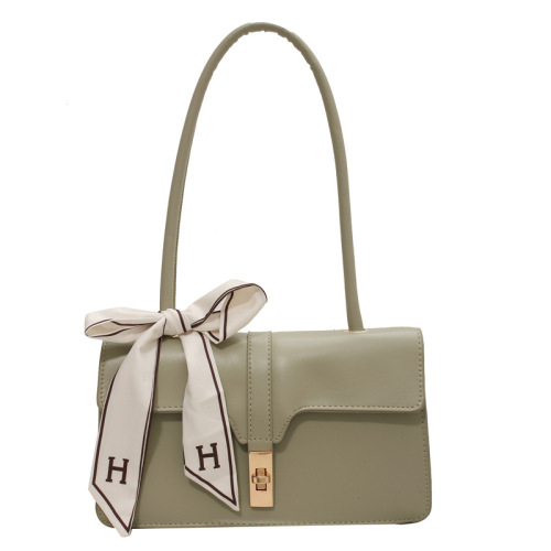 Fashion Baguette Bag with a silk scarf, PU Shoulder Bag, 4 Colors Optional, Small Handbag for women