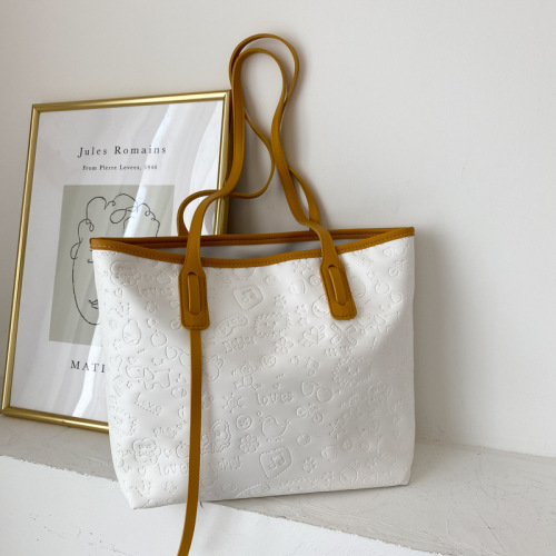 Printed soft Leather Tote Bag, simple and stylish, Large Capacity, 3 colors available, casual Shoulder Bag Handbag