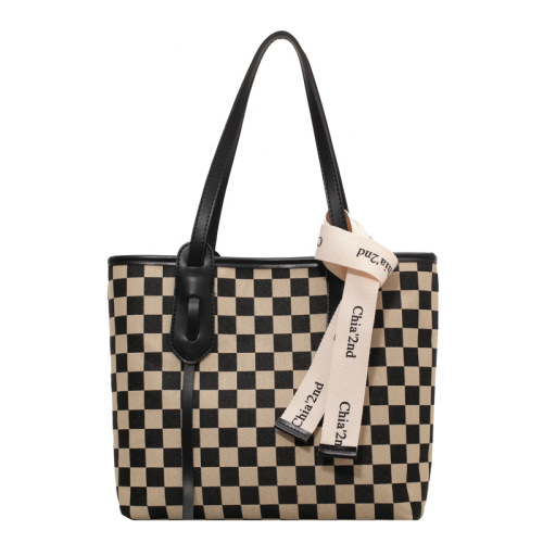 Fashion Canvas checkerboard Tote Bag, Classic Shoulder Bags with stylish Decoration, High capacity Handbag