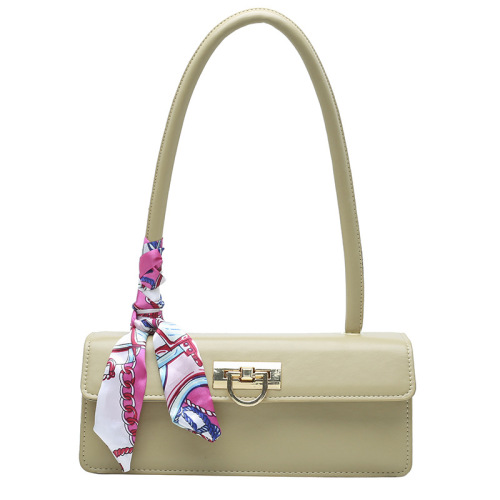 Fashion Shoulder Bag with Silk scarf decoration, Elegant Baguette Bags, 4 Colors Optional, PU Casual Handbag for Work, Party, Shopping