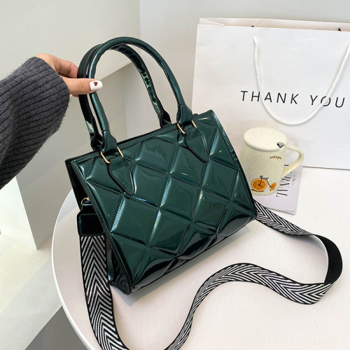 Shiny PU Leather Crossbody Bag, Lingge Shoulder Bags with handle and shoulder strap, Wear-resistant and waterproof