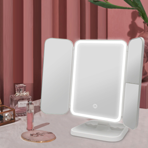 LED Makeup Mirror Fill light 3 side Folding Sensitive Touch 180° Rotation Magnifying Glass Mirror