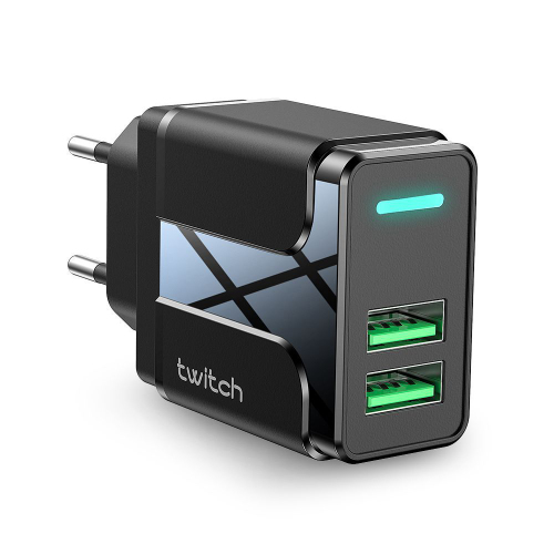 2 个 USB 端口充电头 2.4A 带灯英国美国欧盟 3 插头智能充电适配器
