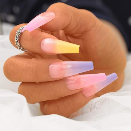 Ballerina Long False Nails Coffin Đầy màu sắc Móng tay giả 24 chiếc Acrylic Nghệ thuật báo chí về Mẹo làm móng cho phụ nữ và trẻ em gái