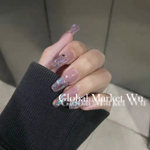 Glossy Pink-purple Shiny Full Cover Medium False Nails Ballerina Nail Art DIY Acrylic Fake Nail Press on Nails for Women