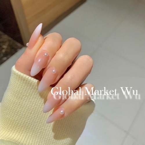 Press on Nails Medium Length With Designed Fake Nails Salon Pink Pearl Full Cover Acrylic False Nails Tips for Women and Girls 24Pcs