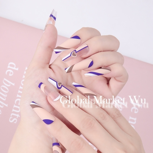 Móng tay giả Coffin, Móng tay giả Matte Ballerina, Nhấn trừu tượng trên móng tay có thiết kế, Keo dán cực dài trên móng tay cho phụ nữ và trẻ em gái 24 chiếc