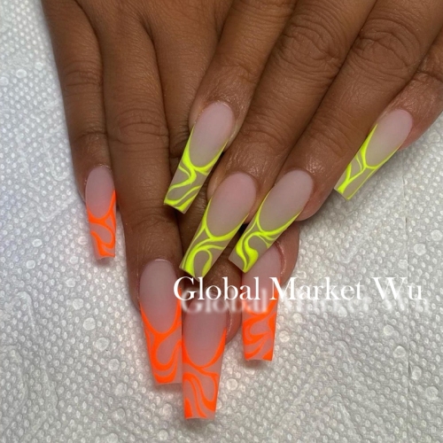 Long Ballerina Nails Pink Matte Abstract Line Press on Nails Pre Tips Designed French Fake Nails Cute Full Cover Artificial False Nails Sets for Women and Girls 24Pcs